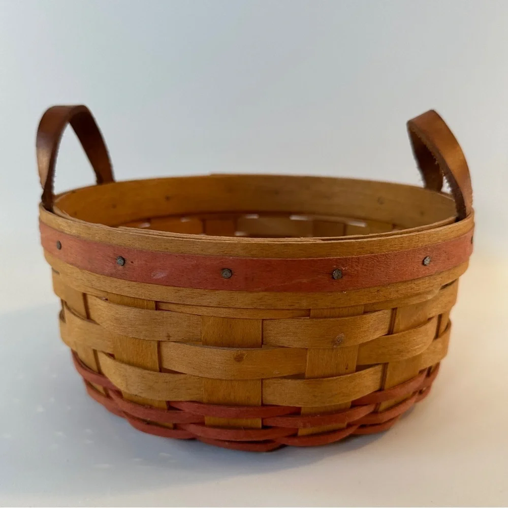 VTG Longaberger‎ 1995 Rustic Brown Woven Basket with Leather Handles
